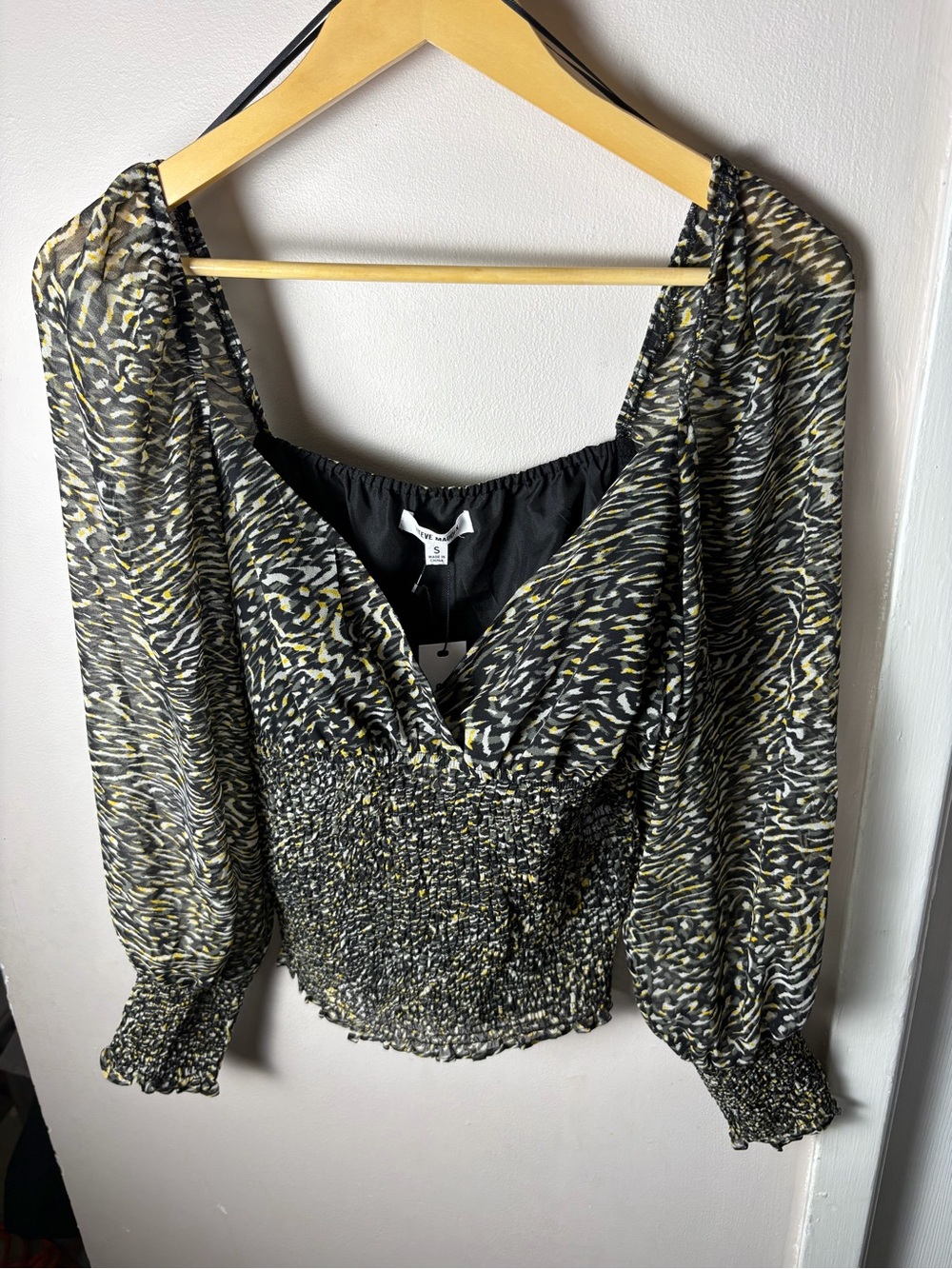 NWT Steve Madden Shannon Top Smocked Animal Print Blouse Size Small